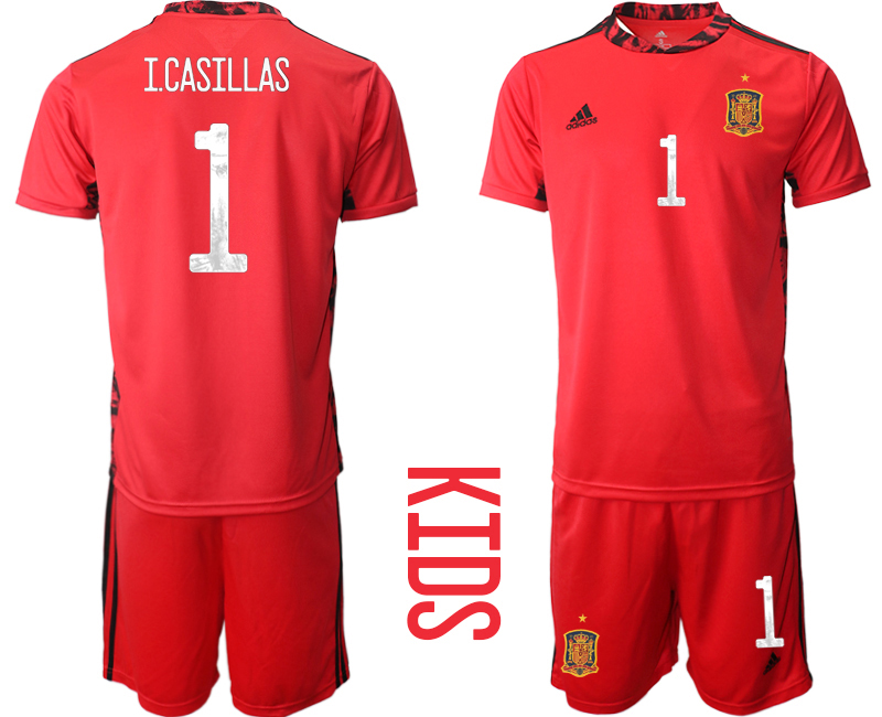 Youth 2021 European Cup Spain red goalkeeper #1 Soccer Jersey